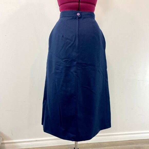 Vintage Sportlight Petites 100% Wool Plaid Front Midi Skirt HIgh Waist Navy XS - Picture 3 of 8